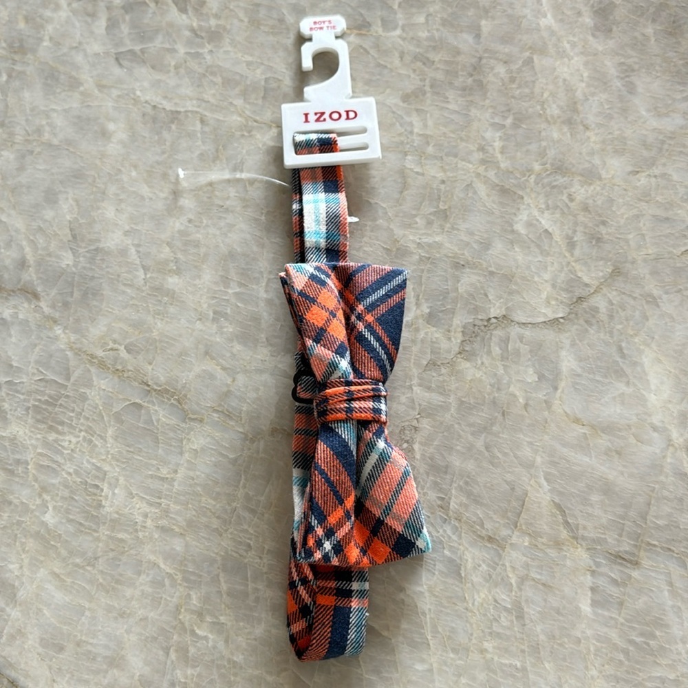 Boys Bow Tie Izod Blue/Orange Plaid One Size New